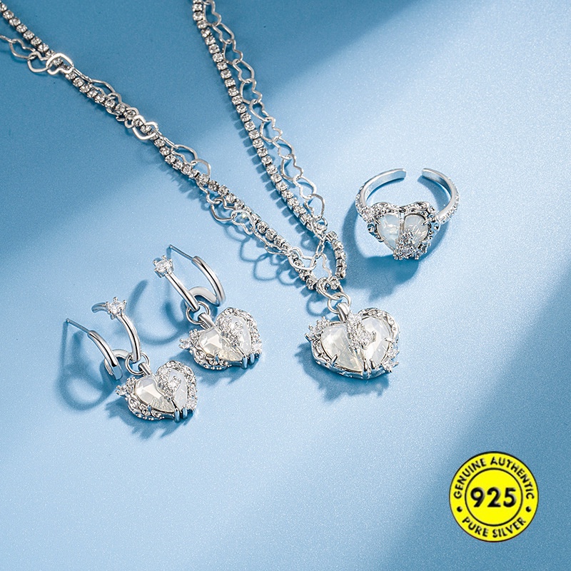 Kalung S925 Silver Zircon Bentuk Hati Tahan Air Untuk Wanita