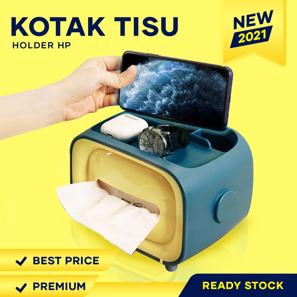 Kotak Tisu Holder 3in1 Multifungsi Holder hp / Kosmetik / Remote Control Retro Style