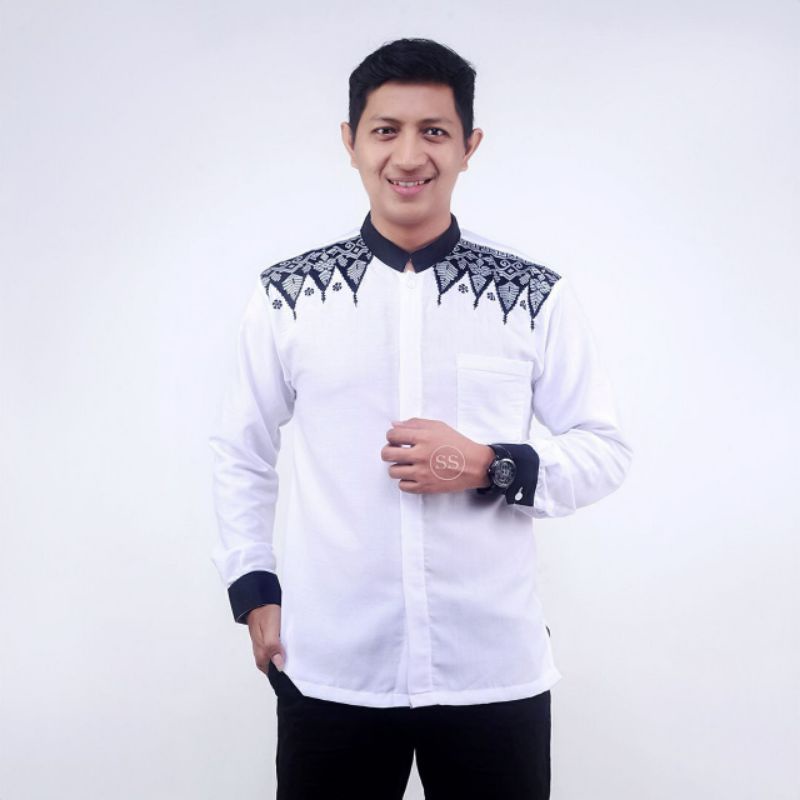 Baju Koko Pria Serba Putih Terbaru Ramadhan Masa Kini Koko lengan Panjang dan Pendek Bahan Katun Motif Batik dan Bordir Kekinian