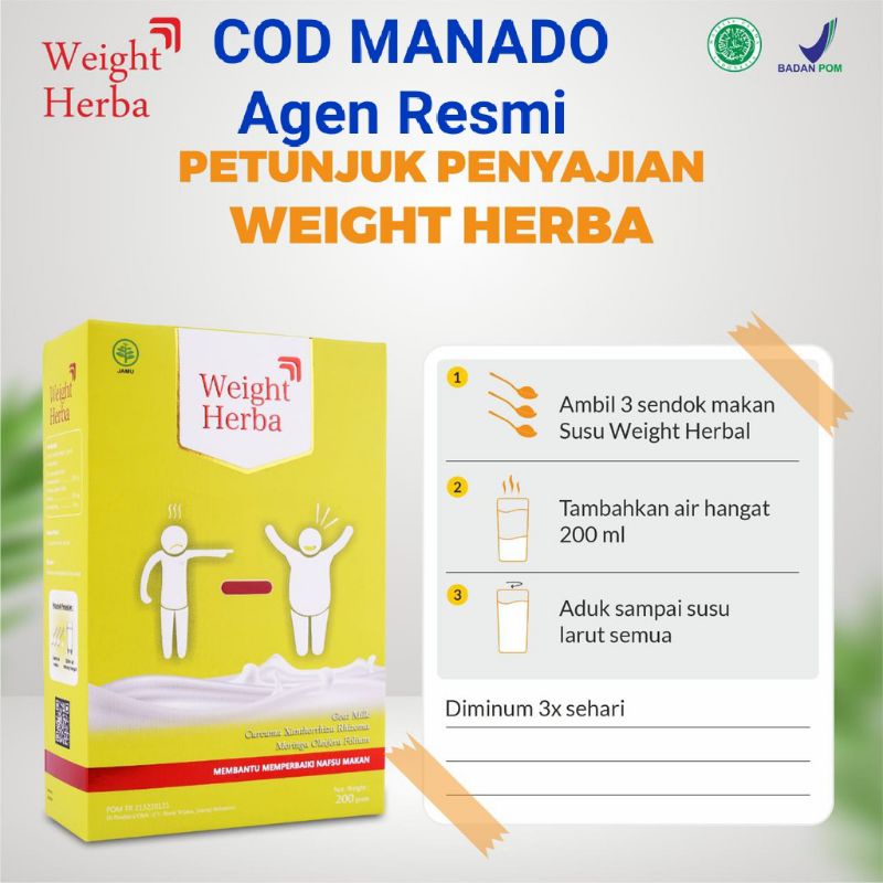 

COD: Susu Gemuk Weight Herba Manado Agen Resmi Terdaftar HALAL BPOM, Paket dikirim Dari Manado Mapanget