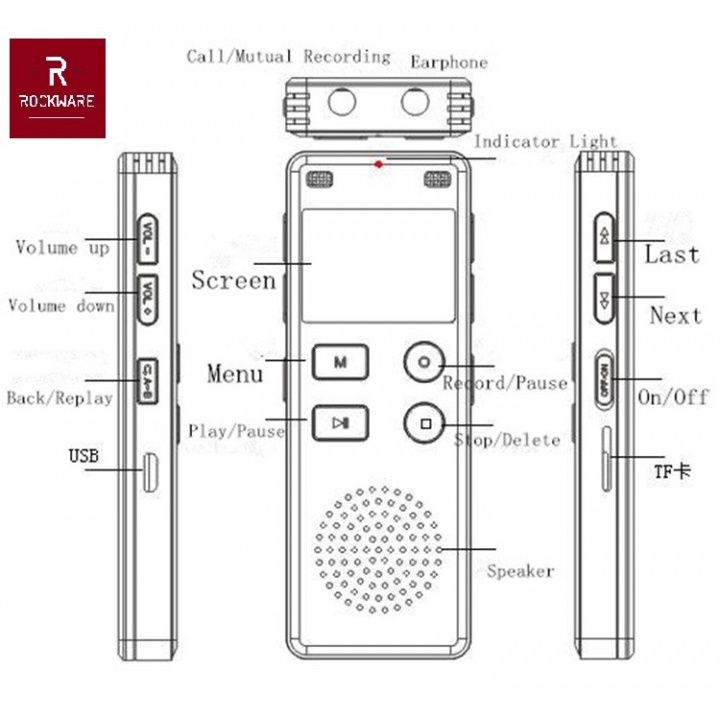 ROCKWARE RW-AVR05 - Digital Voice Recorder - Perekam Suara Digital 8GB