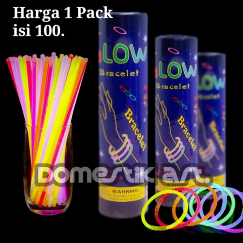 Glowing stick 1PACK ISI 100 / glow stik / gelang pospor glow in the dark isi 100 pcs