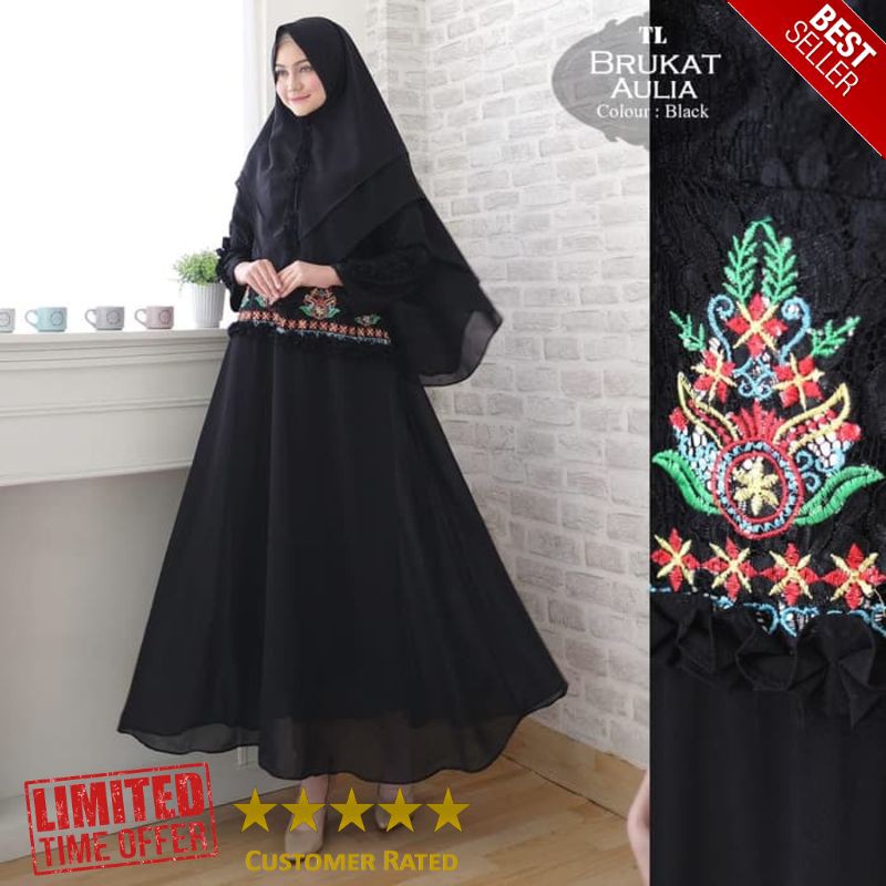 BEST [Syari Ceruty Aulia Black TL] gamis wanita ceruty hitam