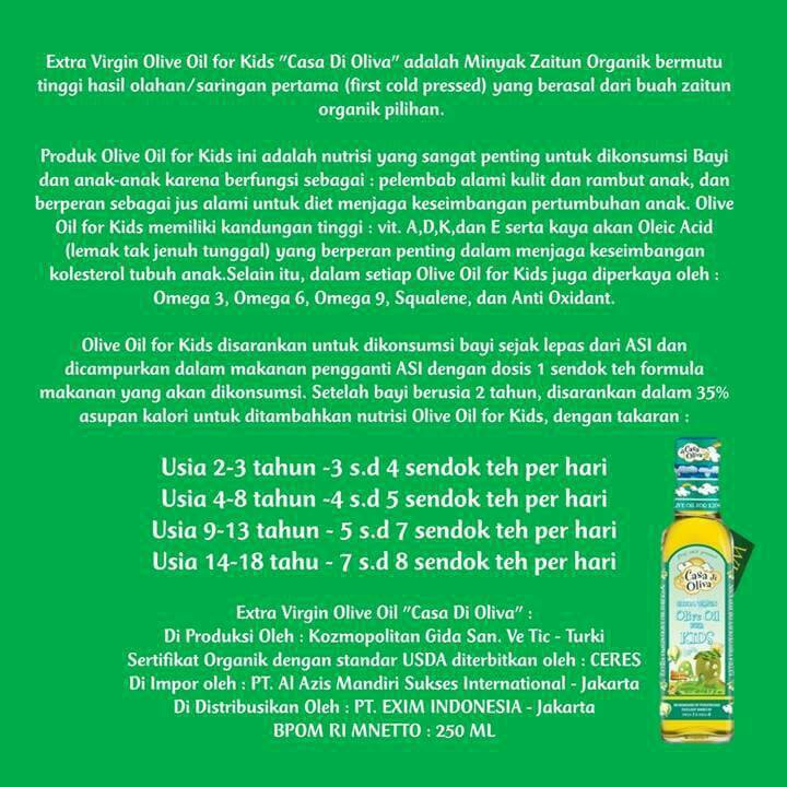 Olive Oil Ba Omega 3 6 Minyak Zaitun 250ml Casa Di Oliva For Kids Mpasi Evoo Extra Virgin Ori Indonesia