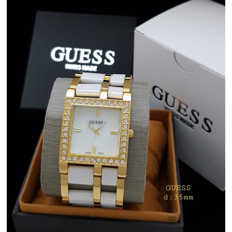 jam tangan cewek Guess ring permata rantai keramik. Free box &amp; baterai cadangan