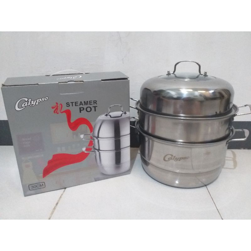 Calypso Panci Steamer Stainless Steel 3 Susun 30 Cm Panci Serbaguna Kukus Steamer Tingkat