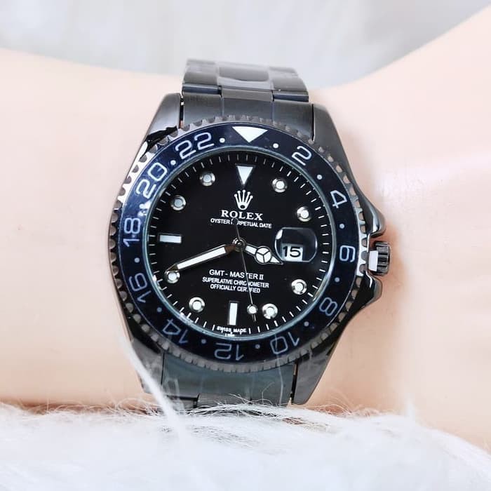 Jam Tangan Rolex Pria Ring Putar Tanggal Aktif - Hitam