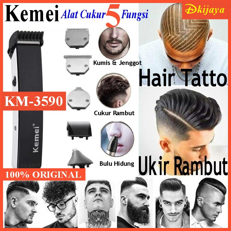 Original Kemei 3590  5 in 1 Hair Clipper Alat Mesin Cukur Potong Ukir Rambut Kumis Jenggot Jambang KM3590 KM-3590