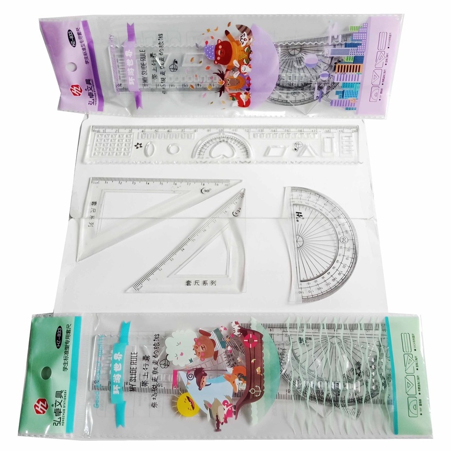 Set Penggaris Geometri Fancy isi 4 pcs Kemasan Plastik Motif