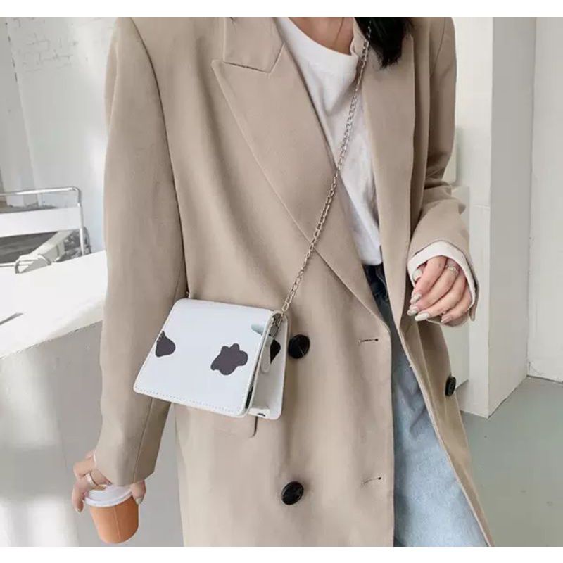 (Cod) TAS SELEMPANG WANITA motif sapi KEKINIAN/tas wanita mini/tas gadis/tas remaja/kekinian