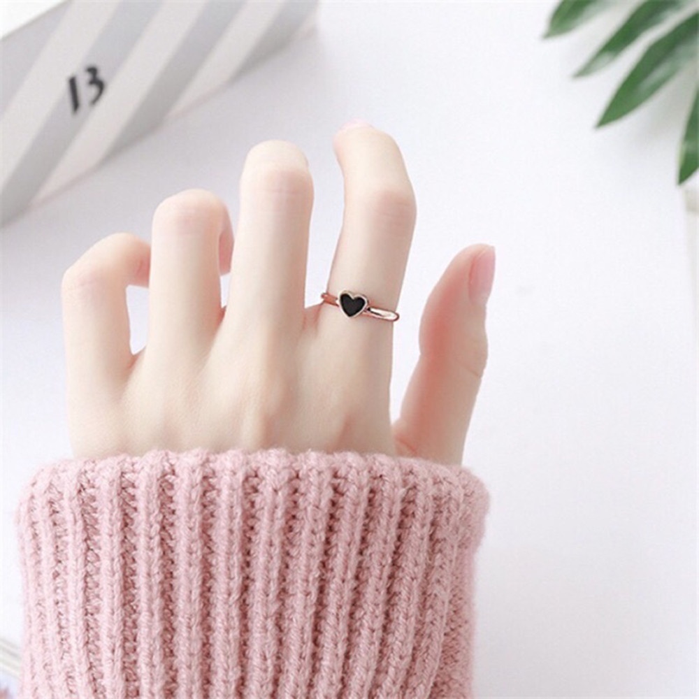 【COD Tangding】Simple Black Love Heart Shape Titanium Steel Ring Jewelry Fashion Accessories Jewelry