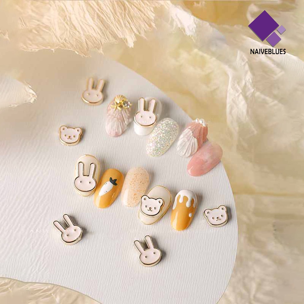 Naiveblue 5Pcs Ornamen Kartun Beruang / Kelinci / Pita Bahan Alloy Anti Karat Untuk Dekorasi Nail Art DIY