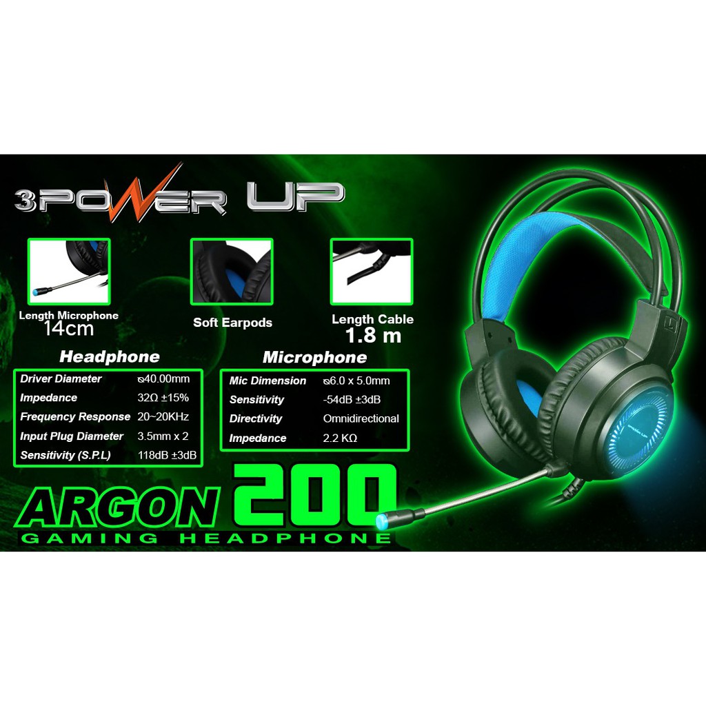 Headphone Gaming Power Up Argon 200 - Headset Gaming