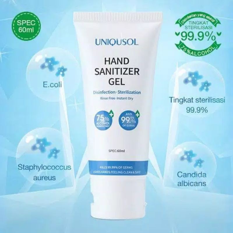 HAND SANITIZER GEL UNIQUSOL HS004 LEVEL OF STERILIZATION 99.9% 60ML SUDAH BERSETIFIKAT