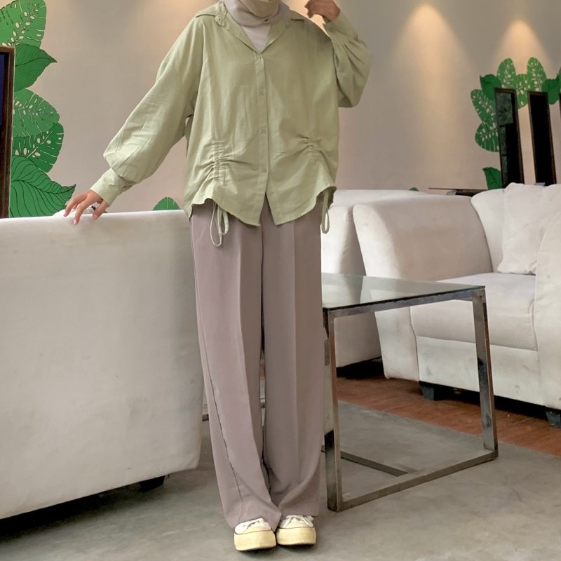 Tq88indonesia Kemeja Oversize Serut Depan XXL / Becca Ruched Shirt Oversize / Baju Atasan Wanita / Ootd Kekinian