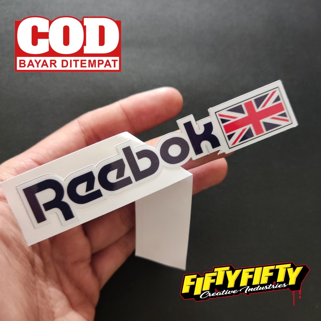 Stiker Print Cut REEBOK Stiker Printing Laminasi Glossy Stiker Motor Mobil Helm Sudah Membentuk Pola Desain