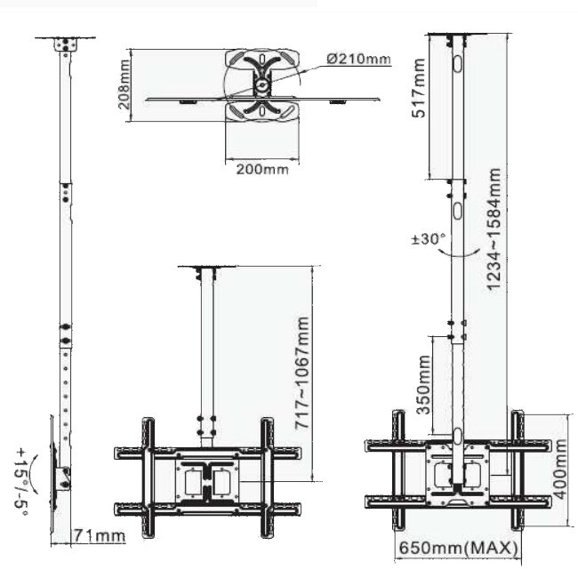 Bracket TV Ceiling/Gantung/Plafon 75 70 65 55 50 43 32 Inch NBT560-15 Premium