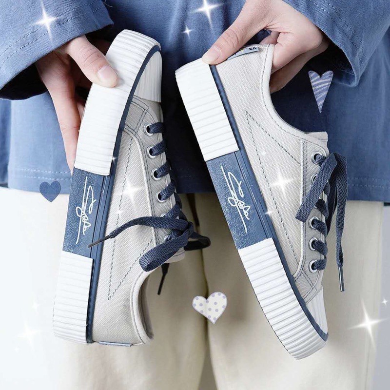 AXELINE IMPORT JOLY SEPATU SNEAKERS WANITA (FREE KAOS KAKI) PASTEL CANDY LILAC HITAM CREAM by axeline-2