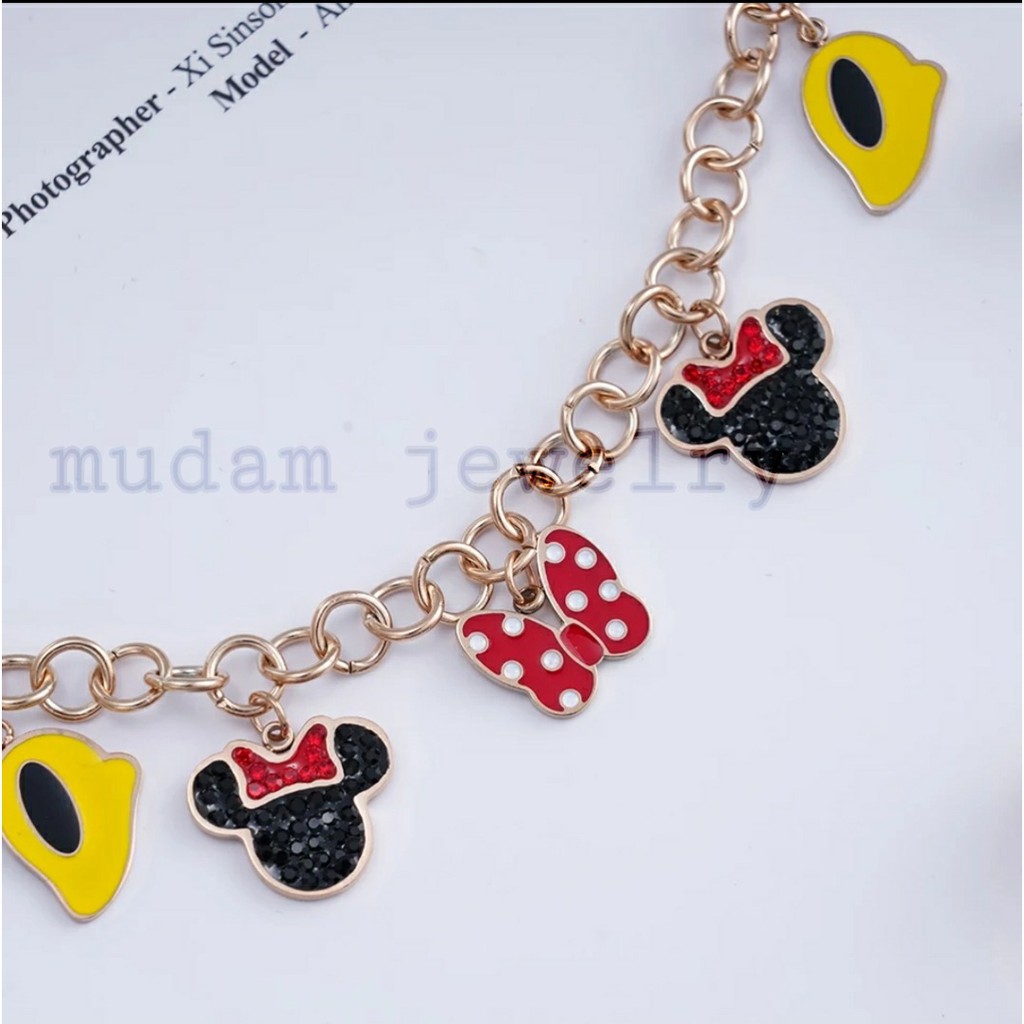 Gelang Rantai Titanium Model Cartoon Minnie dan Mickey Polos