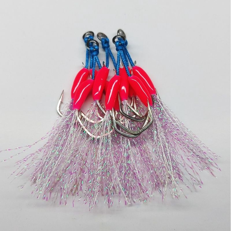 assist hook tipe 1/0 kail VMC 7117 / double hook / glow in the dark ( untuk metal jig 20 - 40 gram )