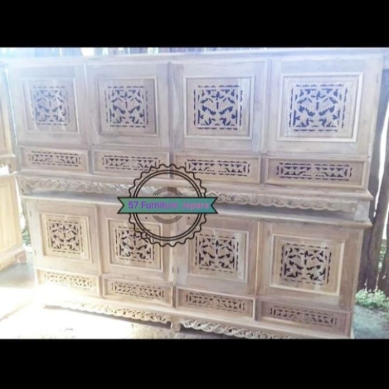 Meja tv ukir jepara panjang 200cm kayu jati mentahan buvet model minimalis