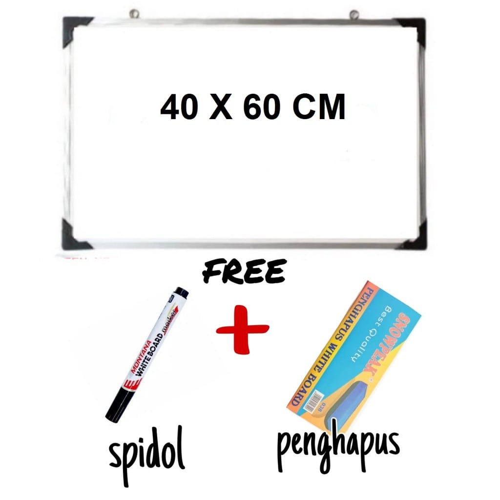 

PAPAN TULIS SPIDOL DAN KAPUR WHITEBOARD / B;ACKBOARD UKURAN 40 X 60