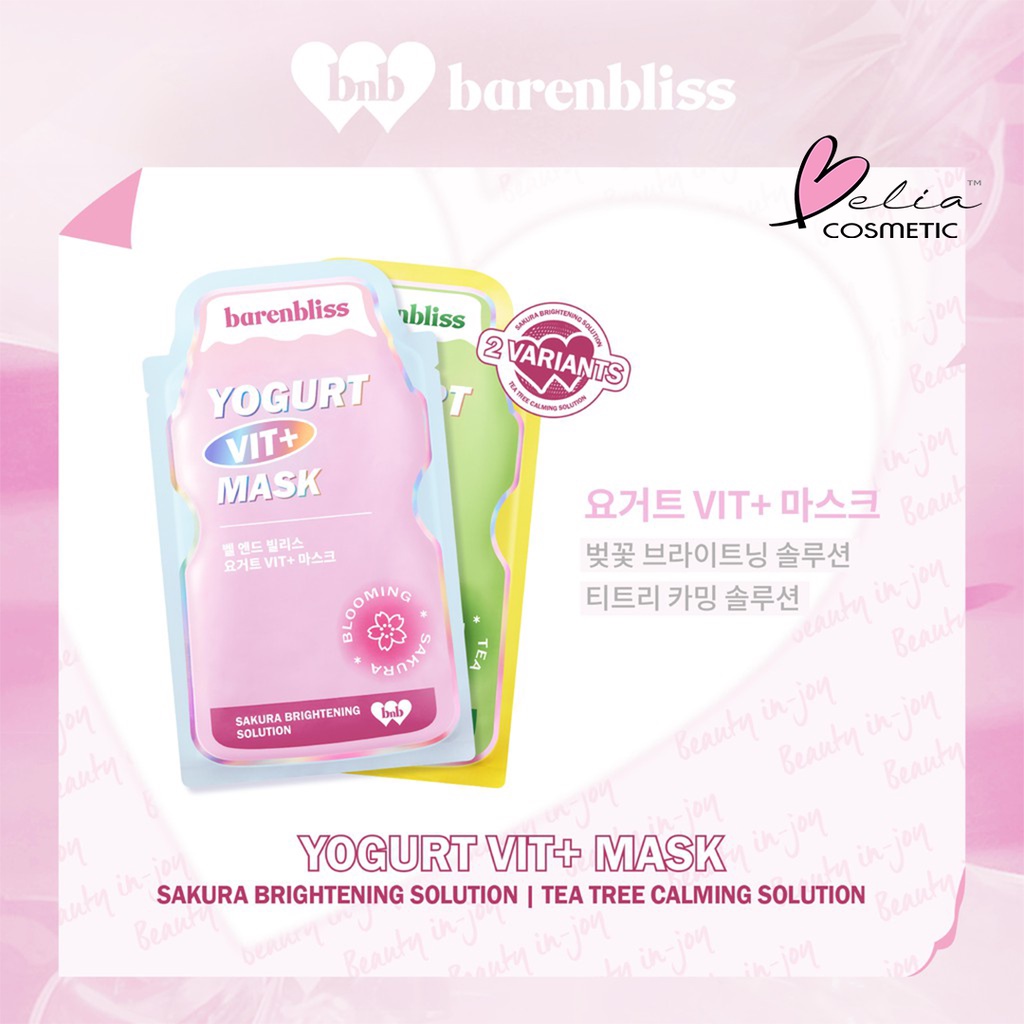 BNB barenbliss Yogurt Vit+ Mask 25ml - Calming Sheet Mask Korea Essence Serum Masker Wajah Skincare BPOM Bare n bliss