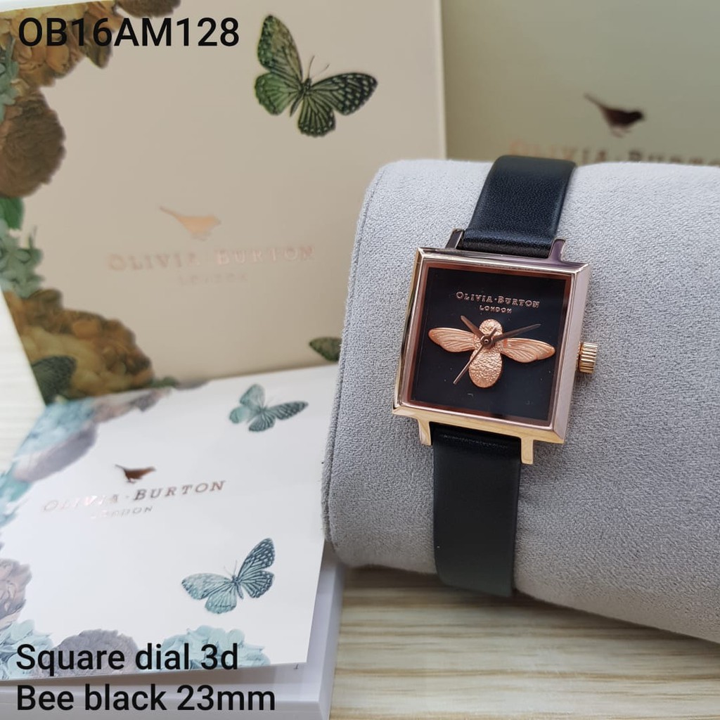 Olivia Burton OB16AM128 Square Dial 3D Bee Black Jam Tangan Wanita Original Murah