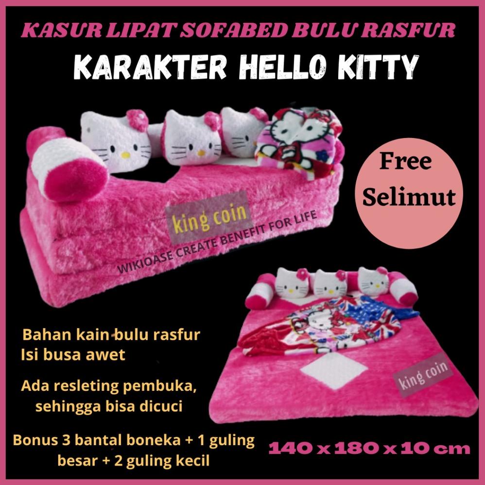 Kasur Lipet Bulu Rasfur Sofa Bed Minimalis Karakter Hello Kitty Doraemon Rilakuma Mickey Mouse
