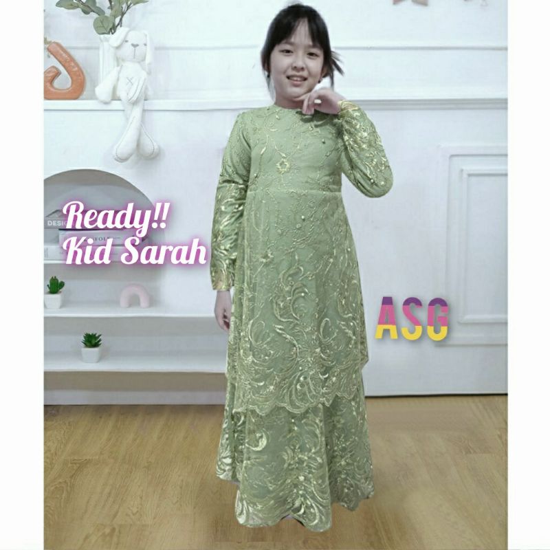 ♤BARU♤ Gamis Fashion Sarah Kid / Dress Brukat Anak Full 2 Tingkat Premiun / Baju Couple Ibu &amp; Anak