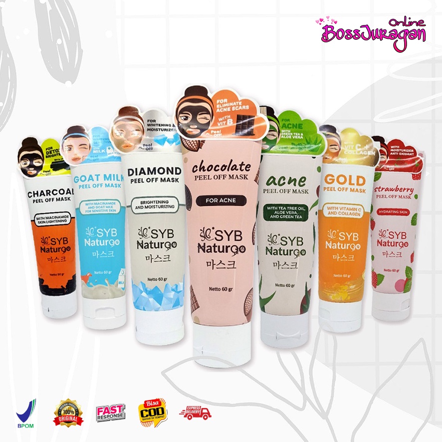 (BOSS) (Tube) SYB NATUR90 Peel Off Mask Goat milk | Diamond | Gold | Charcoal | Greentea | Strawberry | Coklat TUBE Naturgo (✔BPOM) 60gr