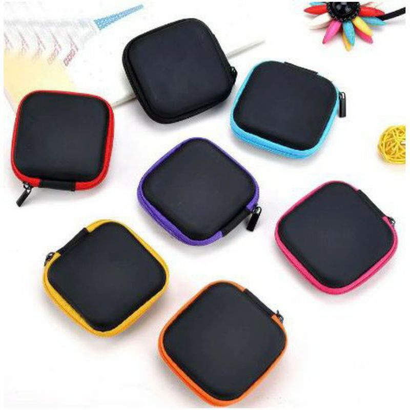 Travel Pouch Dompet Persegi Case Organizer Tempat Headset Koin Kunci Kotak Penyimpanan Charger Mini