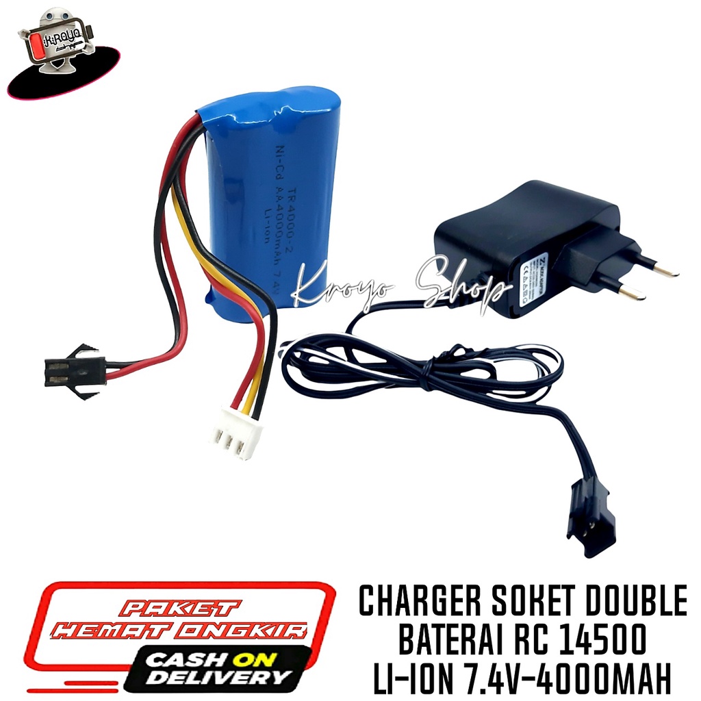 Charger RC + Baterai 14500 Soket Ganda 7.4V-4000mAh