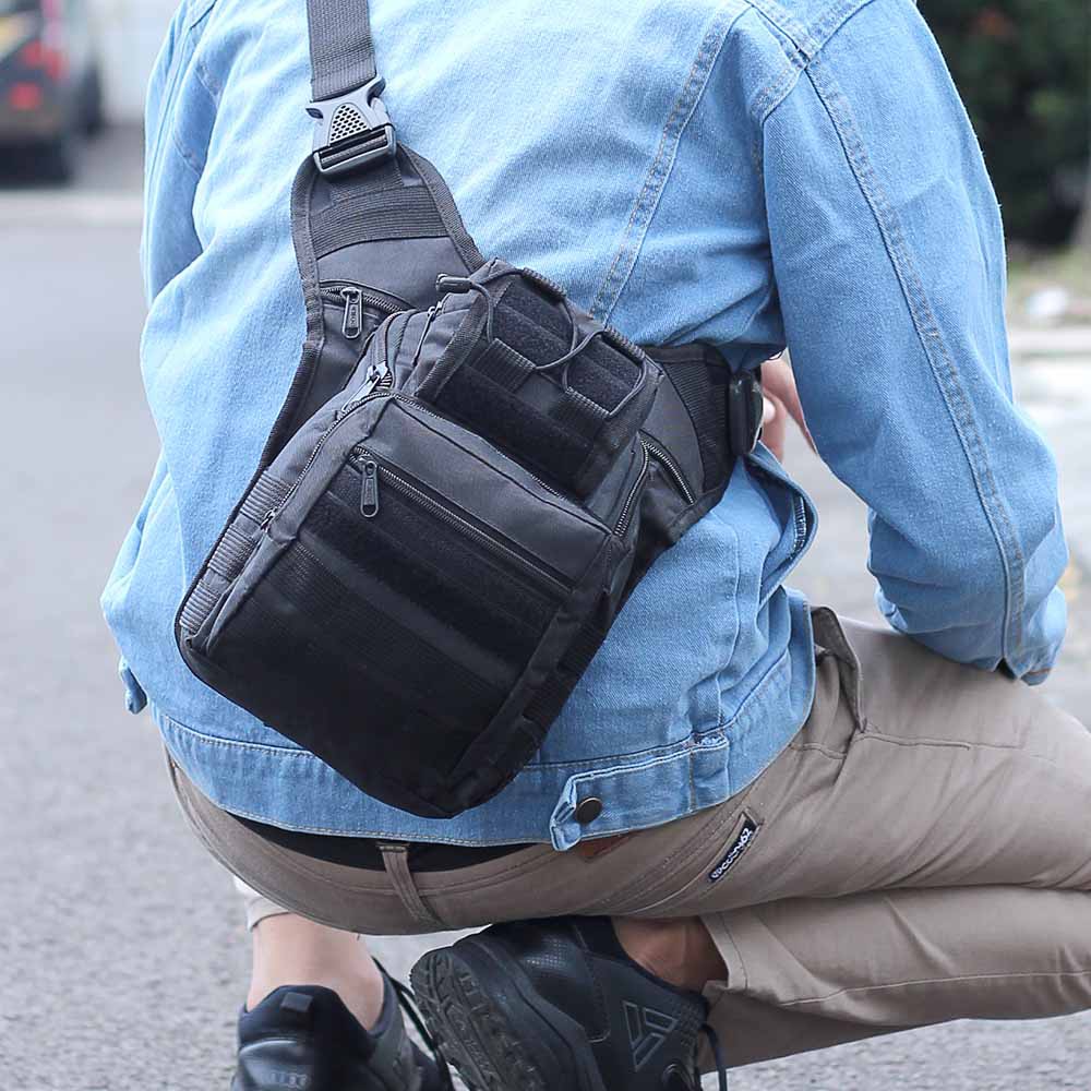 Tas Selempang Slingbag Tentara Tactical Tas Samping Loreng Pria Warna Hijau dan Hitam