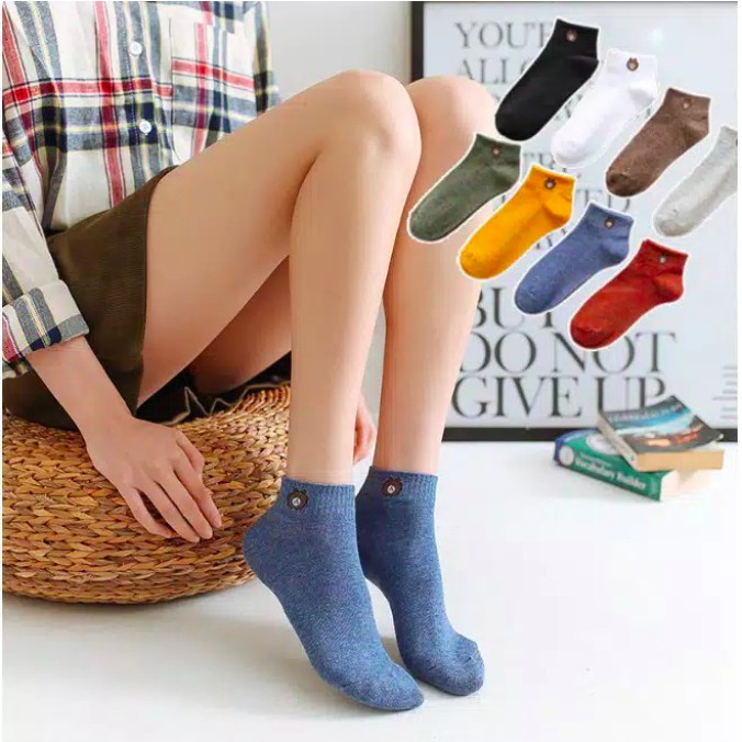 DuaWarna Kaos Kaki Ankle Beruang Kaos Kaki Pendek Semata Kaki Motif Brown Line Unisex AC001-3