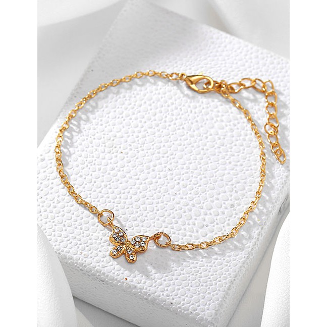 LRC Gelang Kaki Fashion Alloy + Rhinestone Diamond Butterfly Alloy Anklet K97140