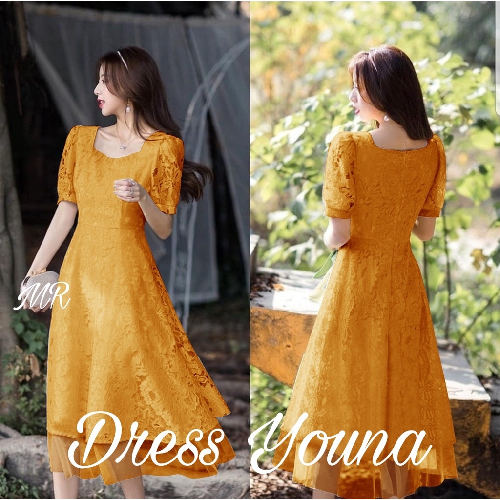 YOUNA BRUKAT DRESS MIDI WANITA mF / FASHION DRESS BRUKAT YOUNA WANITA 2UKURAN L-XL