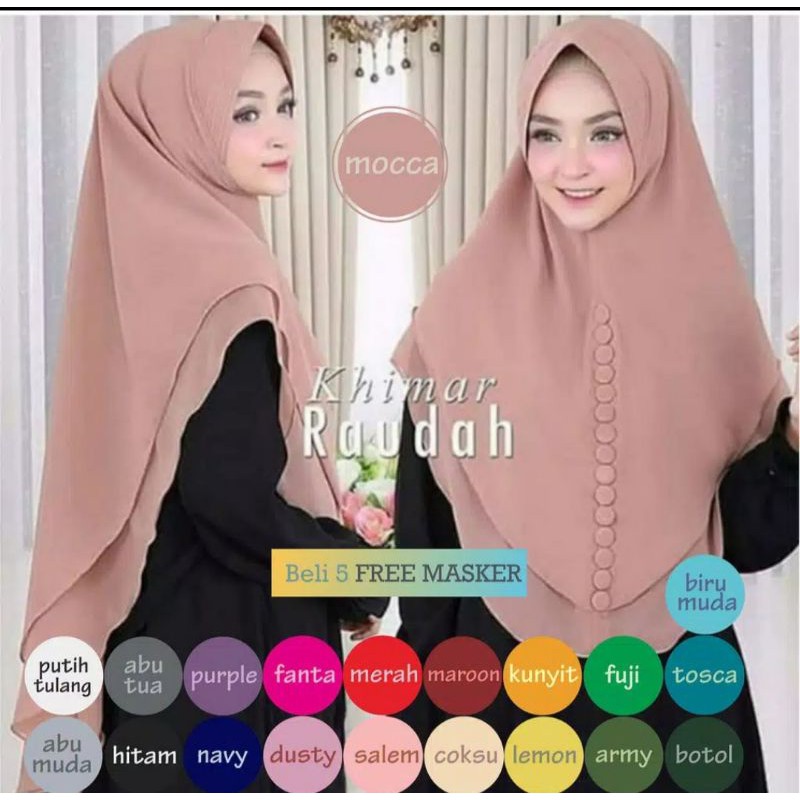 (New) Hijab Khimar raudah kancing 2 layer / Jilbab kancing