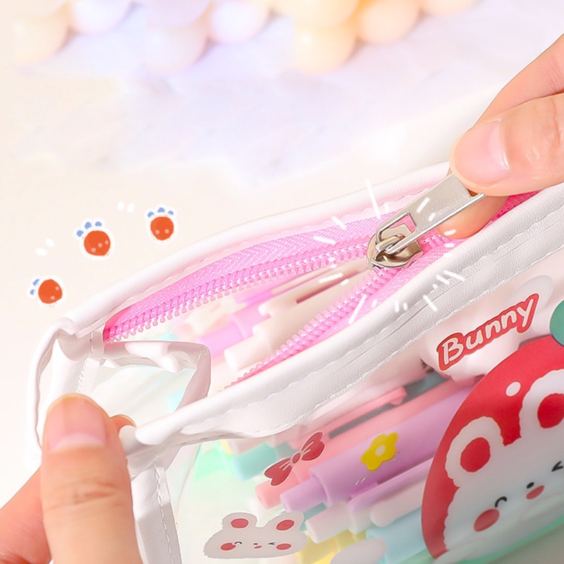 Japanese Transparent Pencil Case Cartoon Large Capacity Stationery Storage