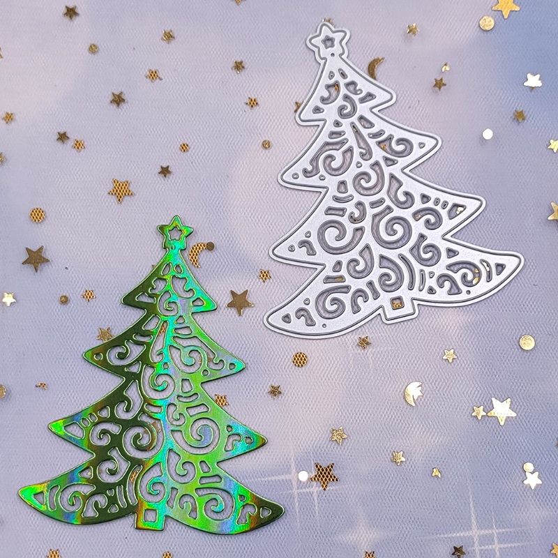 Cetakan Stensil Cutting Dies Motif Pohon Natal Bahan Metal Untuk Scrapbook Craft DIY