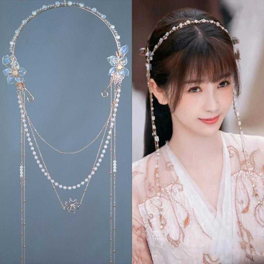 [Elegan] Wanita Bando Cinta Antara Peri Dan Setan Bling Xiao Lanhua Cang Lan Jue Cosplay Hiasan Kepala Hanfu Rumbai Aksesoris