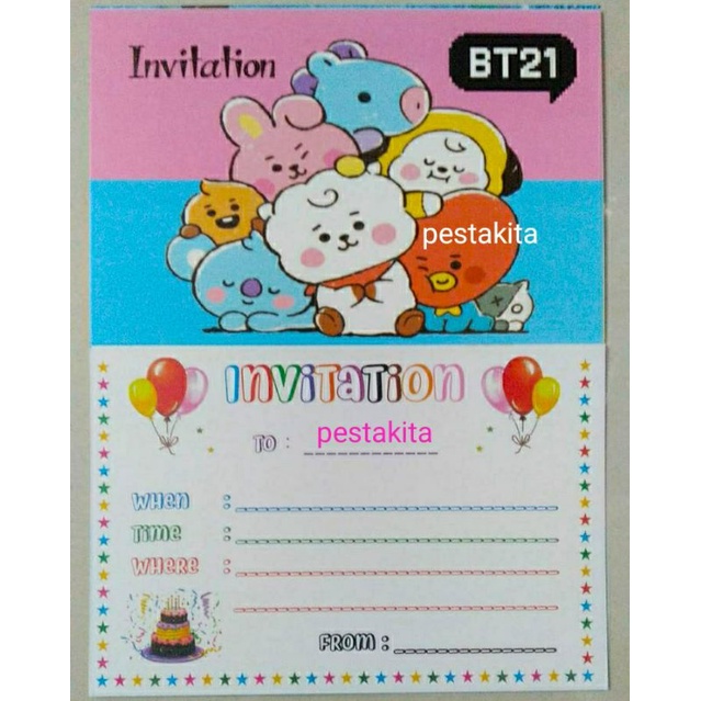 UNDANGAN 2 SISI BT21 PASTEL CANTIK 1 PACK + PLASTIK