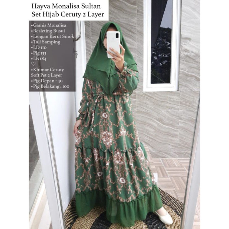 Gamis monalisa set hijab pinguin/gamis monalisa set khimar/gamis syari monalisa set khimar