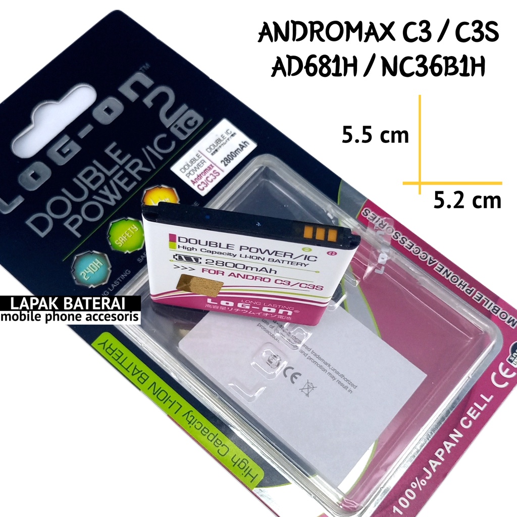LOG - ON Smartfren Andromax C3 AD6B1H C3 |  C3S Nc381h  H11308 Baterai Double IC Protection Battery Batre