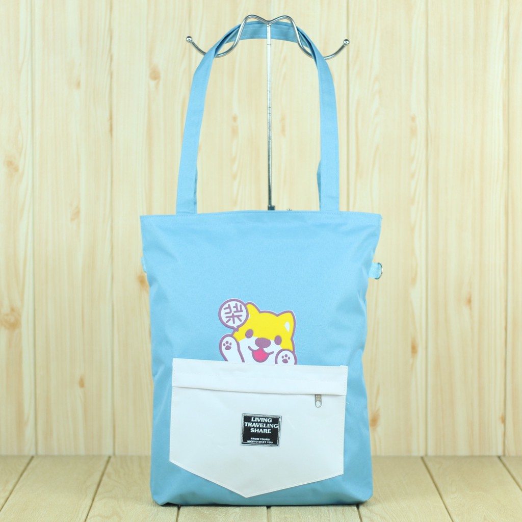 KOREAN TOTE BAG Tas Fashion Wanita Totebag Resleting Biru Muda Kasual Tas Selempang Cewek OOTD Lucu