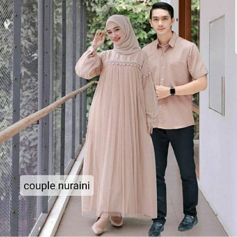 PCS CP COUPLE NURAINI RENDA MOSCREPE PASANGAN KEMEJA COWO DAN GAMIS MAXY CEWE ADA VIDEO REVIEW PMS