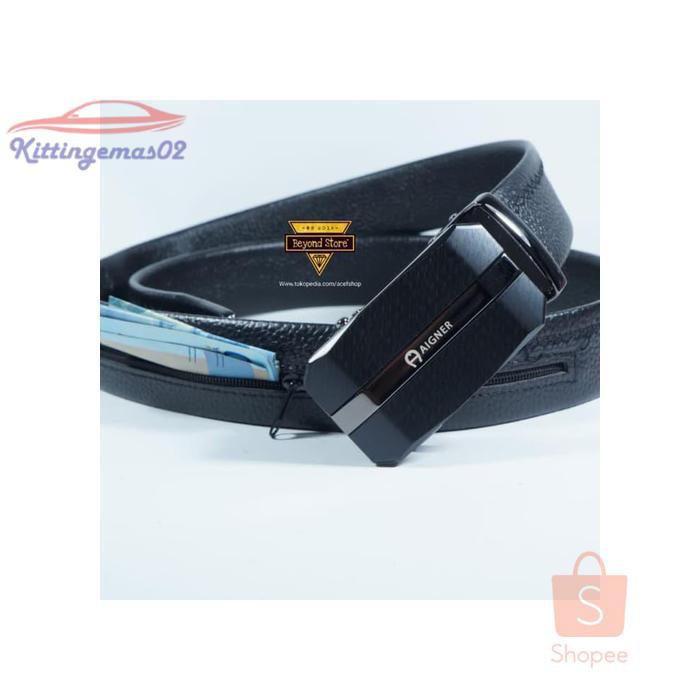 IKAT PINGGANG PRIA GESPER SABUK KTG2I1413 TALI NYA ADA RESLETING KULIT IMPORT PREMIUM HITAM