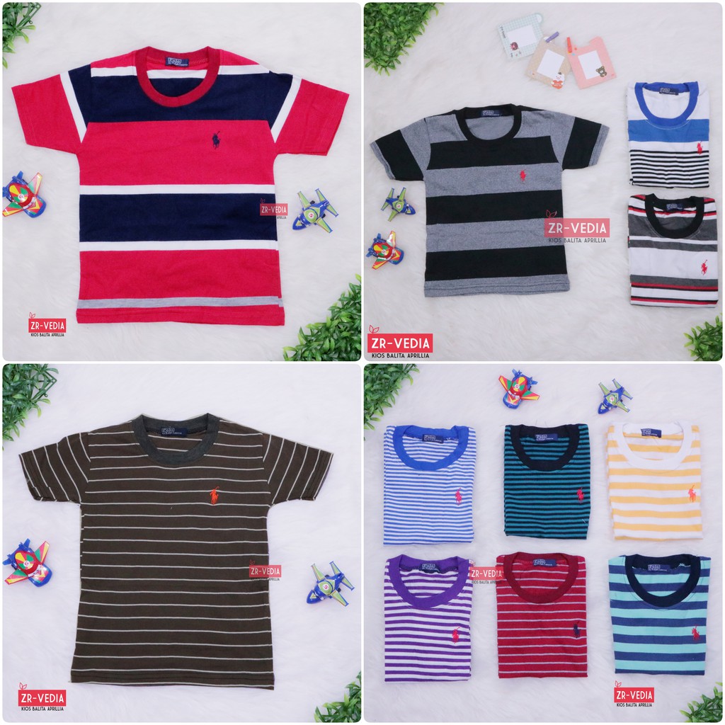 Kaos Salur uk 3-5 Tahun / Anak Laki Baju Adem Lengan Pendek Murah Polos Import Branded Salur