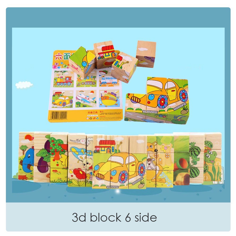 SHTOYS Puzzle Balok Kayu 6 in 1 3D BLOCK KAYU 6 SISI  