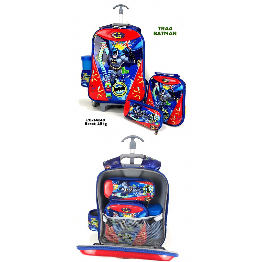 (RK)Tas Troli Sekolah Anak Laki Laki 6D 4in1 Batman 6 Roda Import